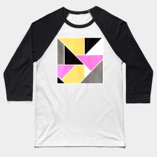 Inverted Black Pink Yellow Geometric Abstract Acrylic Painting Baseball T-Shirt